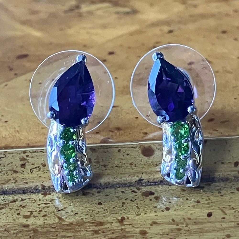 African Amethyst Chrome Diopside Sterling Silver Earrings
